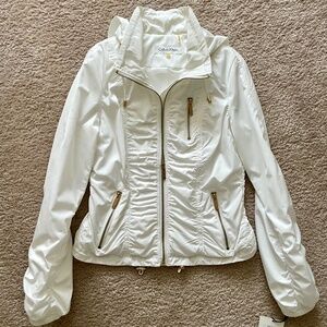 Calvin Klein Spring Jacket White with Goldtone Hardware Detachable Hood, Size XS